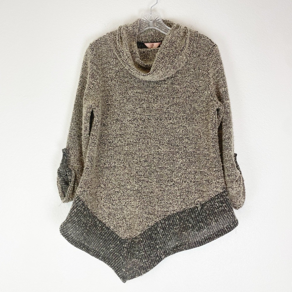 SJS Sweater Medium Asymmetrical Hem Goblincore‎ Boho Indie Textured Knit Beige M